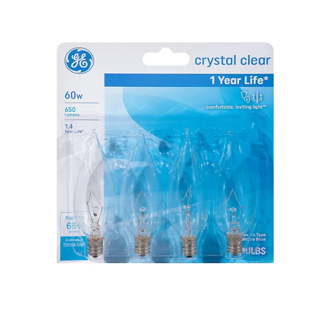 GE Crystal Clear CA Type Candelabra Base 60W 4ct Light Bulbs gallery