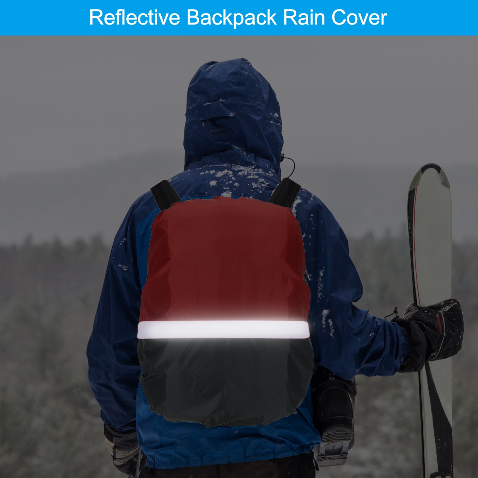 S Waterproof Backpack Rain Cover Adjustable Strap Reflective Strips Grey Red 4