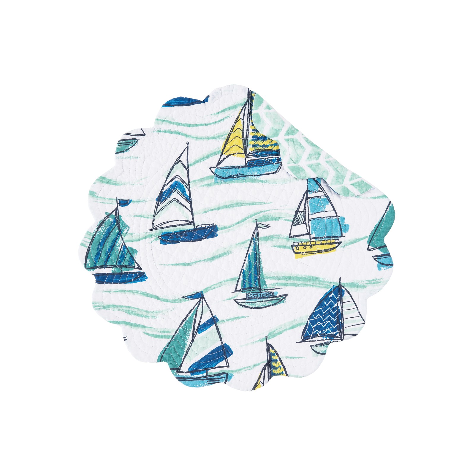 Dockside Single Placemat Quilted Round Nautical Coastal Sea Life Ocean, 17" gallery