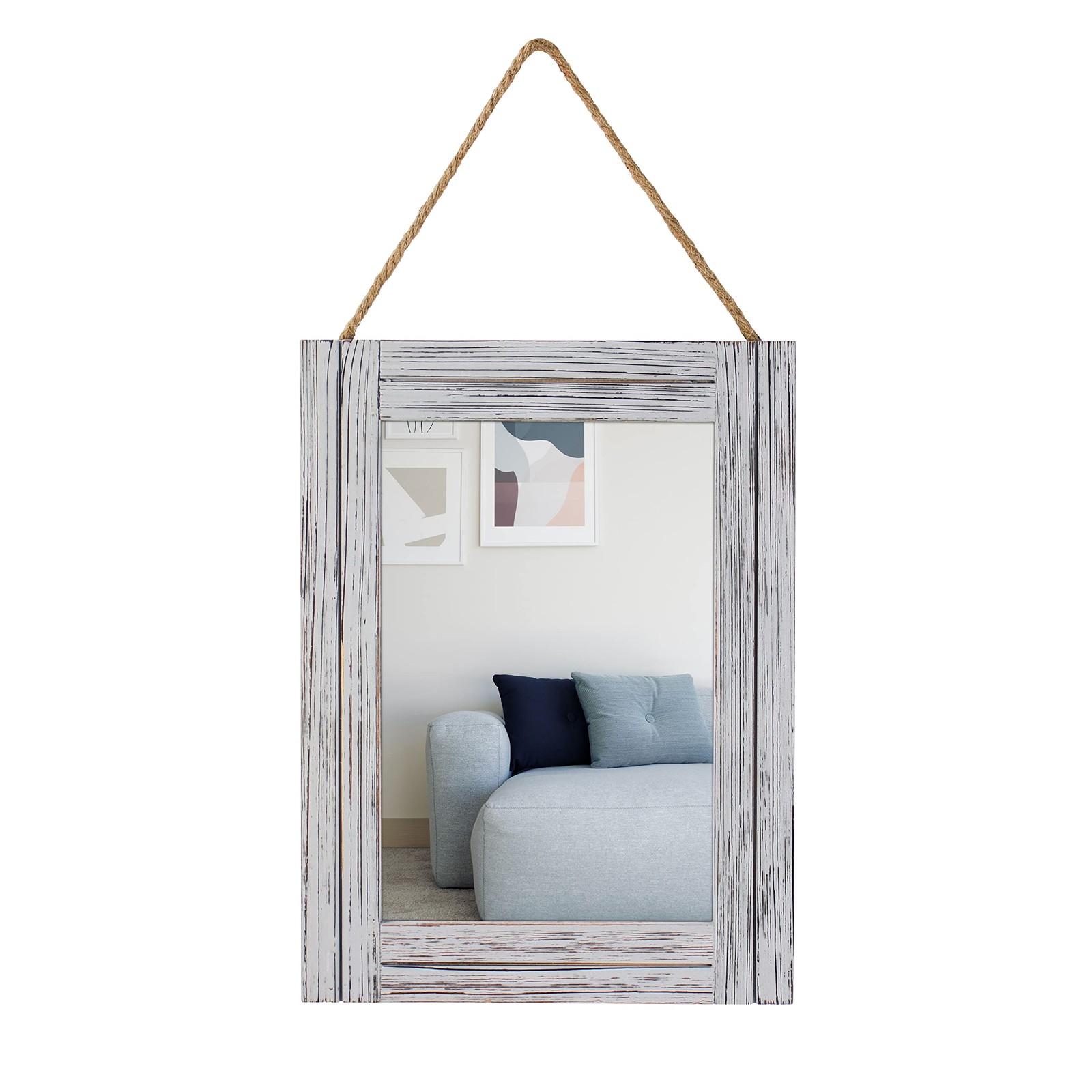 12 x 16 in Wall Decorative Mirror, Rustic Wood Frame Rectangular Mirror with ... gallery