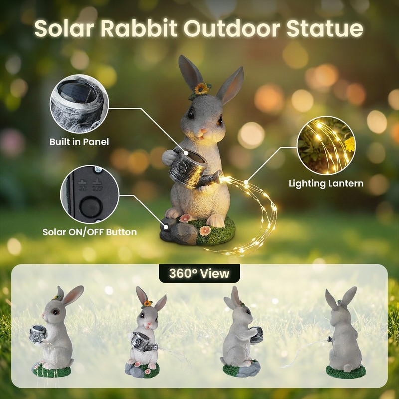 Unique Solar-Powered Rabbit Figurine - Ideal Easter Gift & Garden Decoration gallery