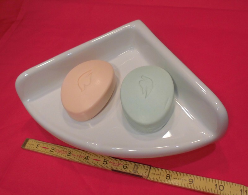 *Glossy White* Ceramic Large 7-1/2" Corner Soap Dish-Shelf-Tray, NEW MINT gallery