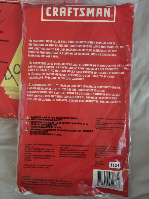 Craftsman High Efficiency Collection Bags 4-9 Gallon Vacuum (2) Lot Of 2 New gallery