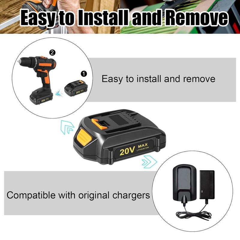 2 Pack 3.5Ah Replacement for Worx 20V PowerShare Lithium-ion Battery WA3669 gallery