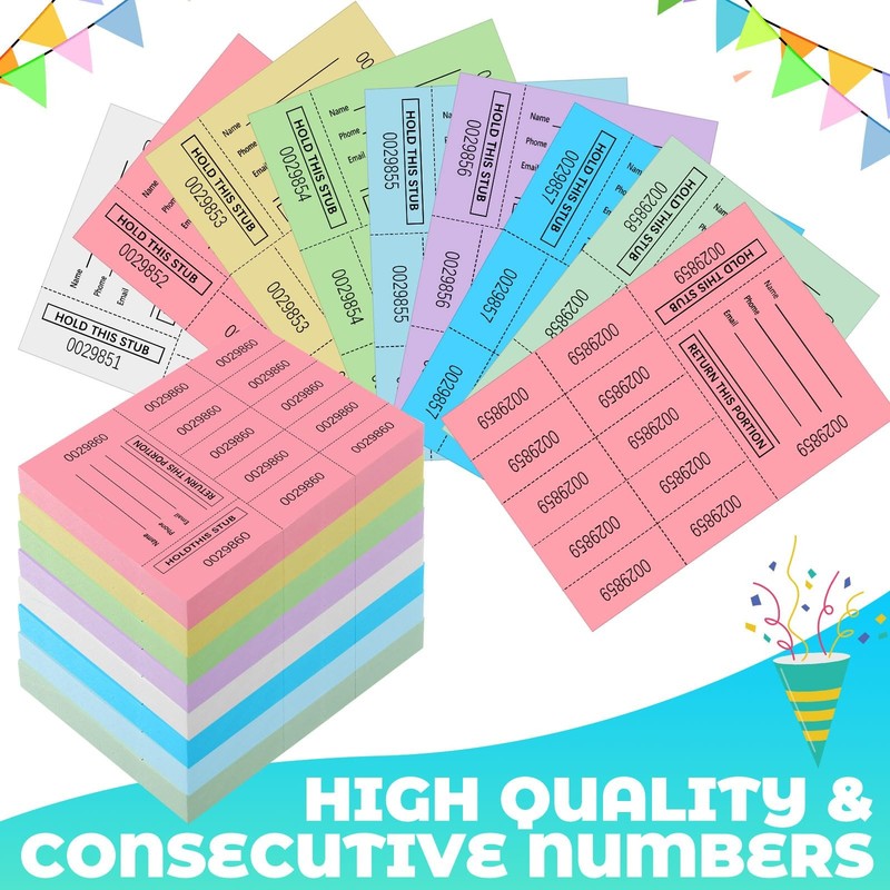600 Sheets Multicolor Raffle Tickets Chinese Auction 10 Bid Numbers 3.3x4.5 In gallery