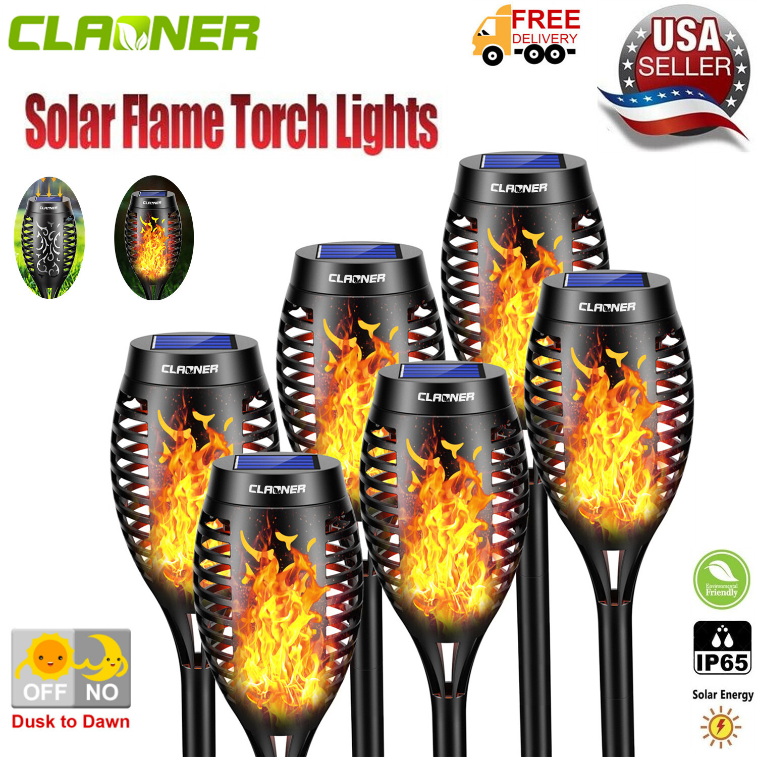 6Pack Flickering LED Solar Flame Tiki Torch Lights Outdoor Garden Yard Lawn Lamp gallery