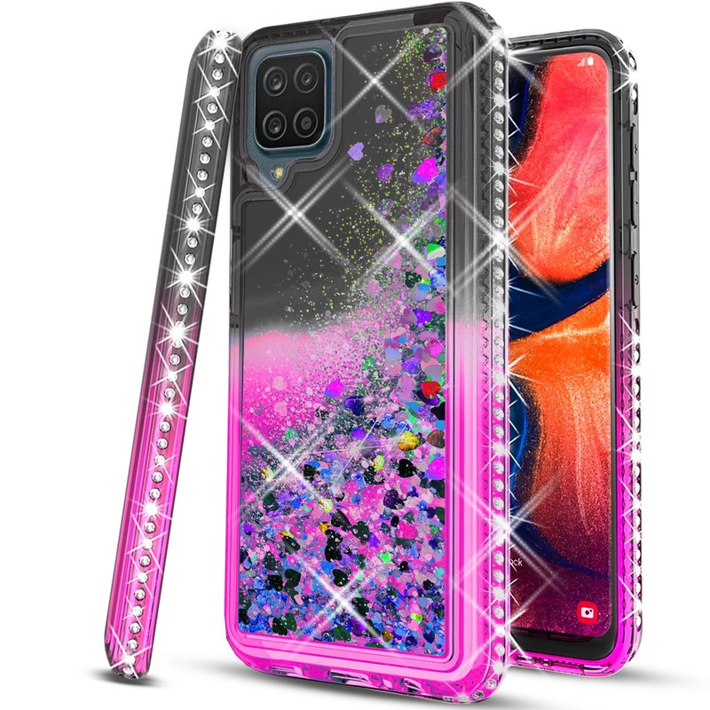 For Samsung Galaxy A21 Case Phone Cover Liquid Glitter + Tempered Glass Screen