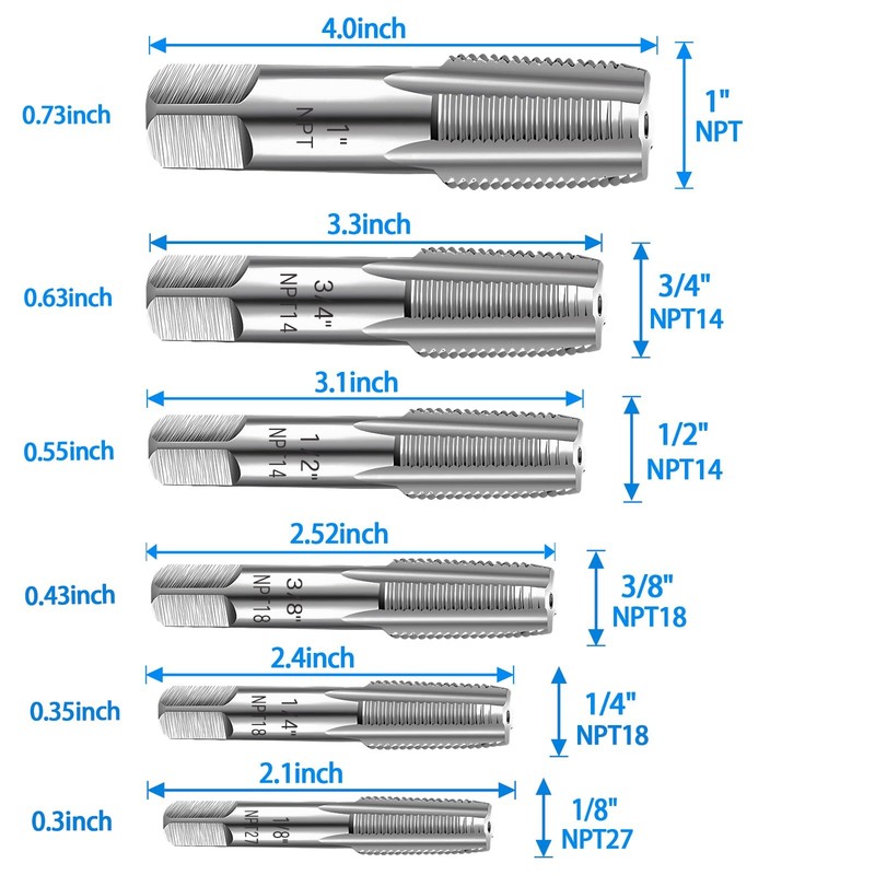6-Piece NPT Pipe Tap Set, 1", 3/4", 1/2", 3/8", 1/4", 1/8" NPT Tap Set, Carbon S gallery