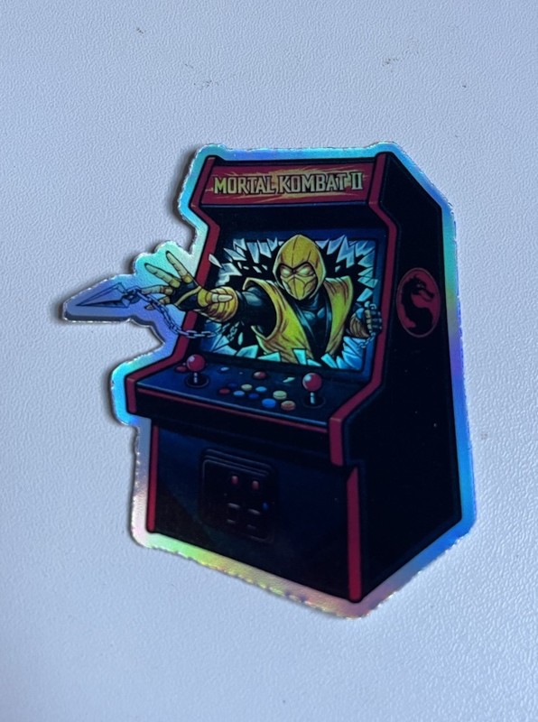 Retro Mortal Kombat 2-arcade machine Scorpion 3inch Holographic Sticker gallery