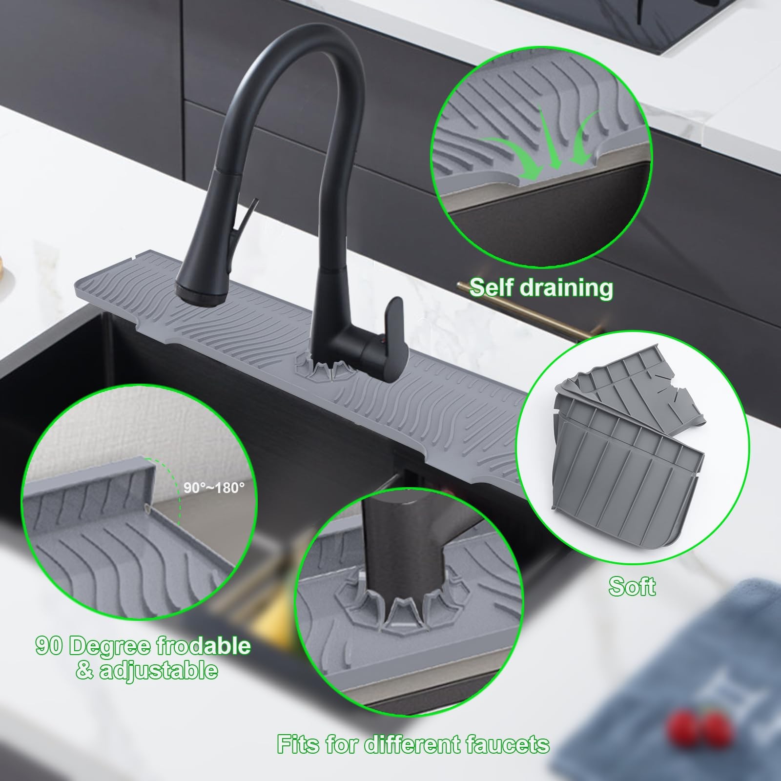 33inch Kitchen Sink Splash Guard Mat,Silicone Material Protects Faucet Handle... gallery