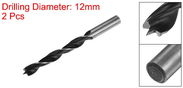 2pcs Brad Point Drill Bits Dia 12mm/0.5" 45# Steel Round Shank Drill 140mm gallery