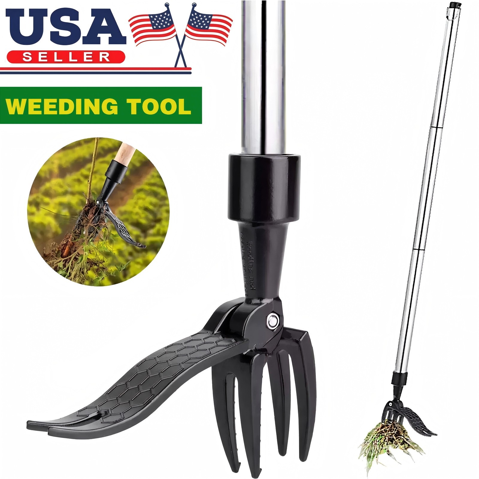 Weeder Puller Stand Up Weed Tool Handle Claw Garden Outdoor Root Remover Killer gallery