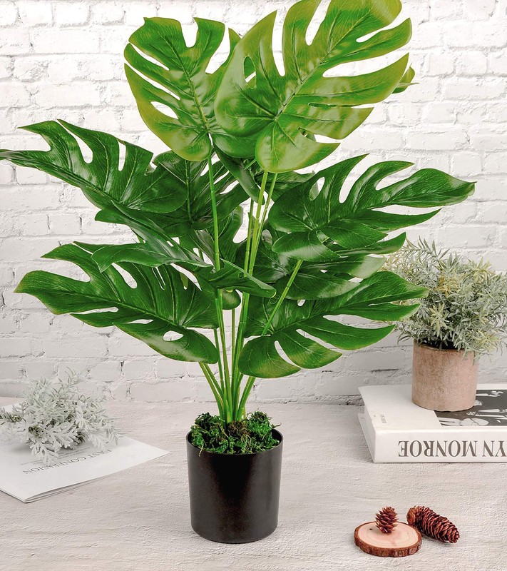 Toopify Artificial Palm Tree, 19" Large Fake Plants in Pot for 1ft 7in, Green gallery