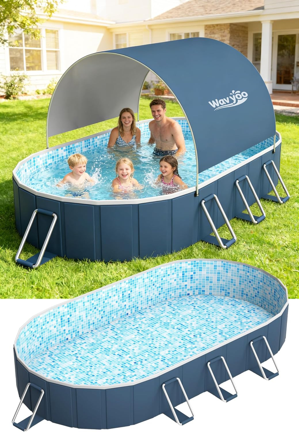 Foldable Pool with Canopy, 10Ft Noninflatable Oversize Thickened Foldable Swimmi gallery