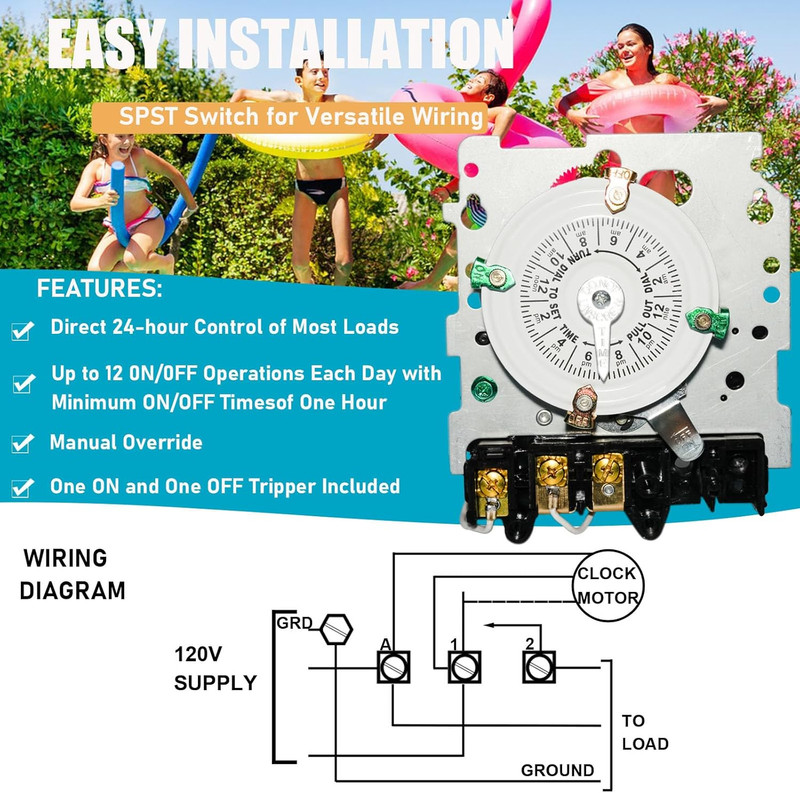 T101M Pool Pump Timer Mechanism 24-Hour 120V 40A 60Hz SPST Mechanical Switch gallery