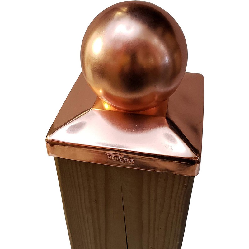 5.5" x 5.5" Solid Copper Ball Post Cap for True/Actual 5.5" x 5.5" Wood Posts gallery
