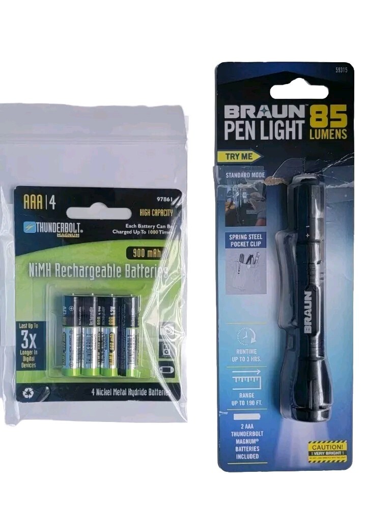 Braun Pen Light 85 Lumens with 2 Alkaline Bateries /4 Rechargeable AAA Batteries gallery