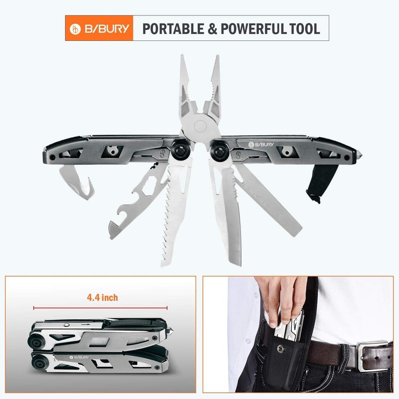 BIBURY Multitool Pliers, 18 in 1 Multi Tool with 18 1 Titanium, Titanium gallery
