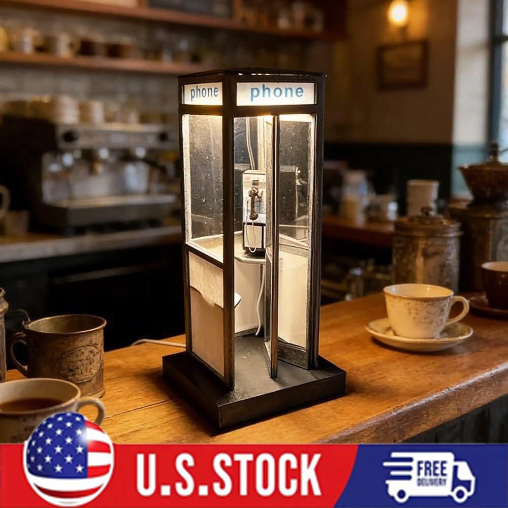Retro British Style Mini Telephone Booth Night Light for Bedroom & Home Decor OY gallery