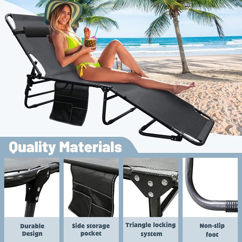 Sleeping Cot Foldable Camping Cots Bed 4 Gears Adjustable Recliner Chair Cushion gallery