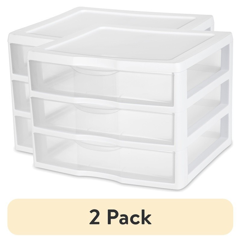 2 Pack Plastic Wide 3 Drawer Storage Unit Organizer Home Office Crafts New gallery