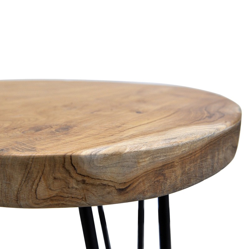 Greenage Rustic Teak Round End Table –Natural Wood Side Table Nightstand 21" H gallery