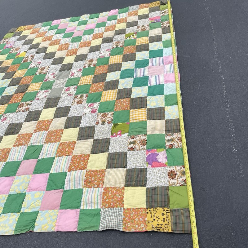 Vintage Patchwork Granny Square Quilt Homemade Reversible 81” x 96” in Antique gallery