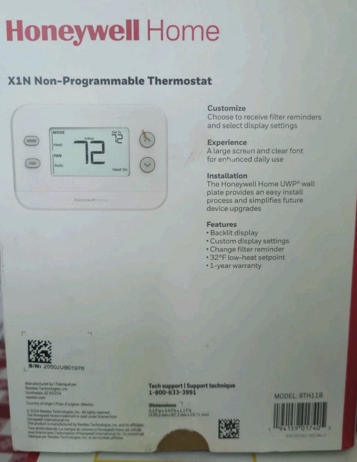 HONEYWELL RTH11B/N HOME X1N NON-PROGRAMMABLE THERMOSTAT SINGLE-STAGE 1-HEAT/COOL gallery