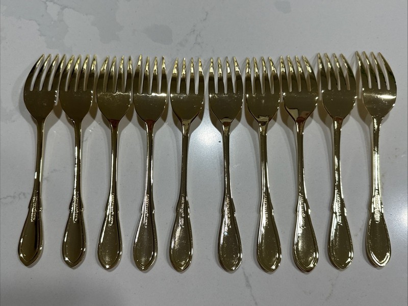 Faberware Breeze-Gold Electroplated Feathered Tip Flatware 10 Piece Salad Forks gallery