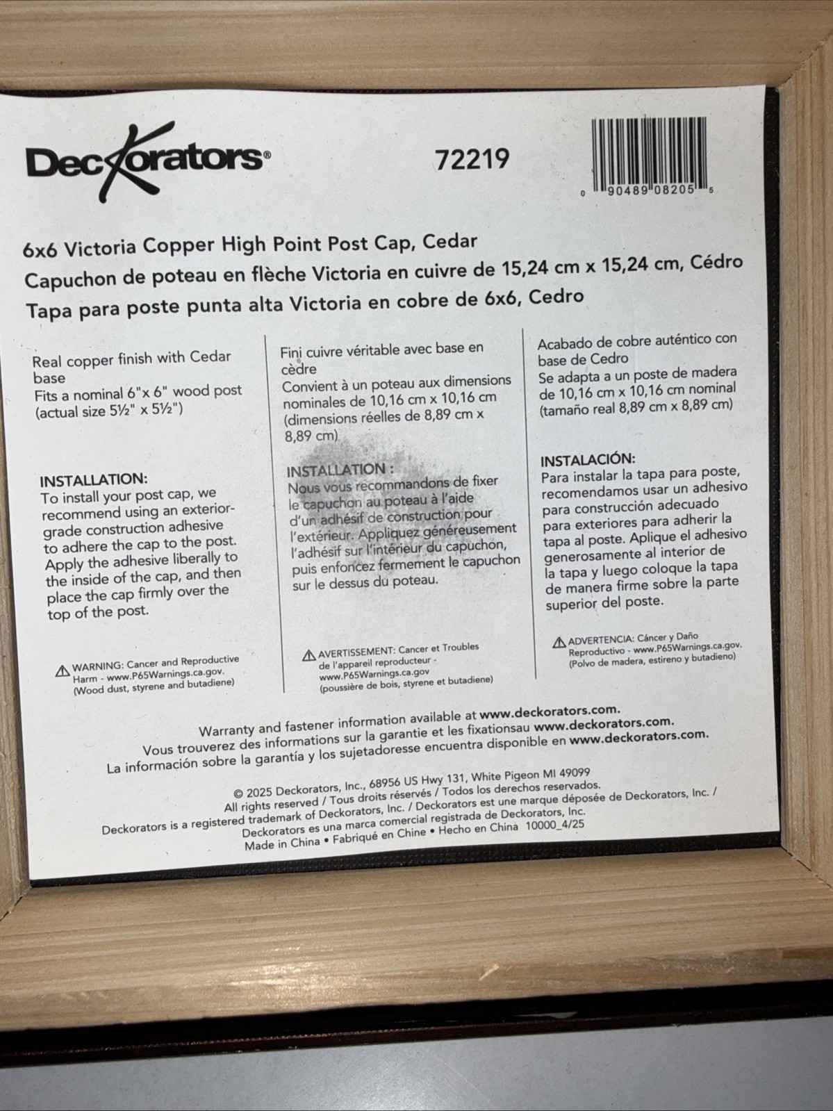 Deckorators 6 In. x 6 In. Plastic Top, Cedar Base Press-On Post Cap 72219 gallery