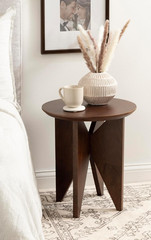 Faiza Walnut Brown Round Side Table – Modern Accent for Bedroom or Living Room