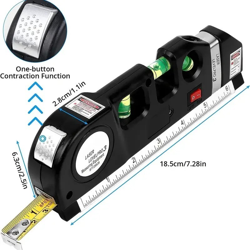 Multipurpose Laser Level Vertical Horizon Measuring Tape Aligner Metric Rulers gallery