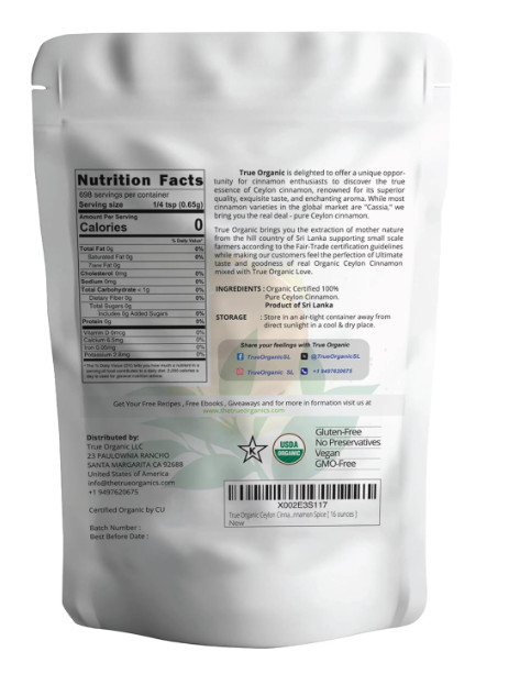 True Organic Ceylon Cinnamon Powder, 1 lb, Premium Grade, Gluten Free gallery