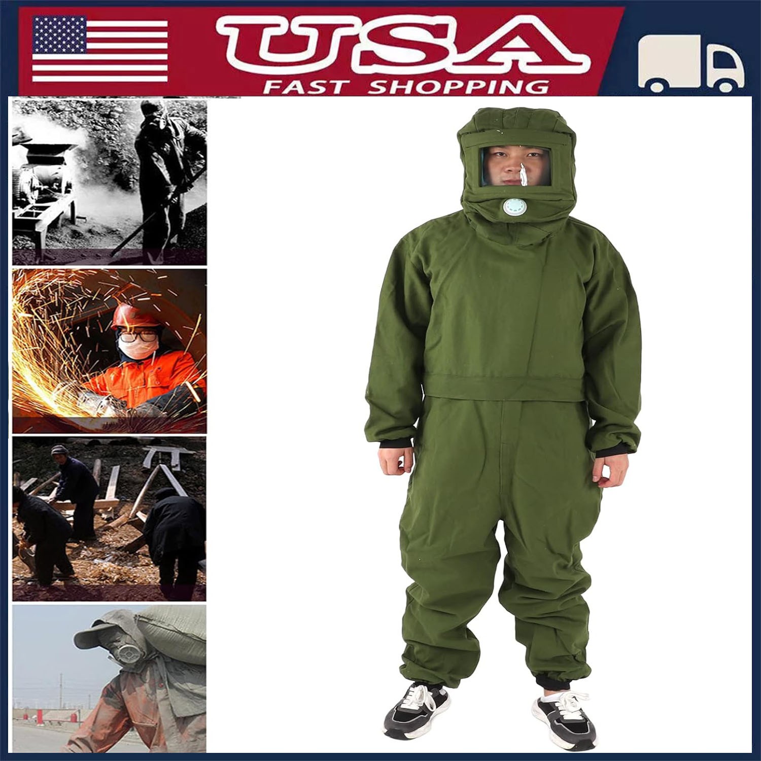 Sand Blasting Suit Protective Hood Splash Work Protection Protective Mask US gallery