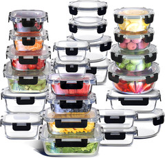 48Pc Glass Storage Containers with Lids, 24 Set Glass Food Storage Containers wi