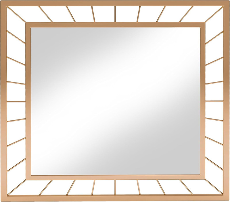 Glam Gold Rectangle Wall Mirror with Decorative Lines for Any Room gallery