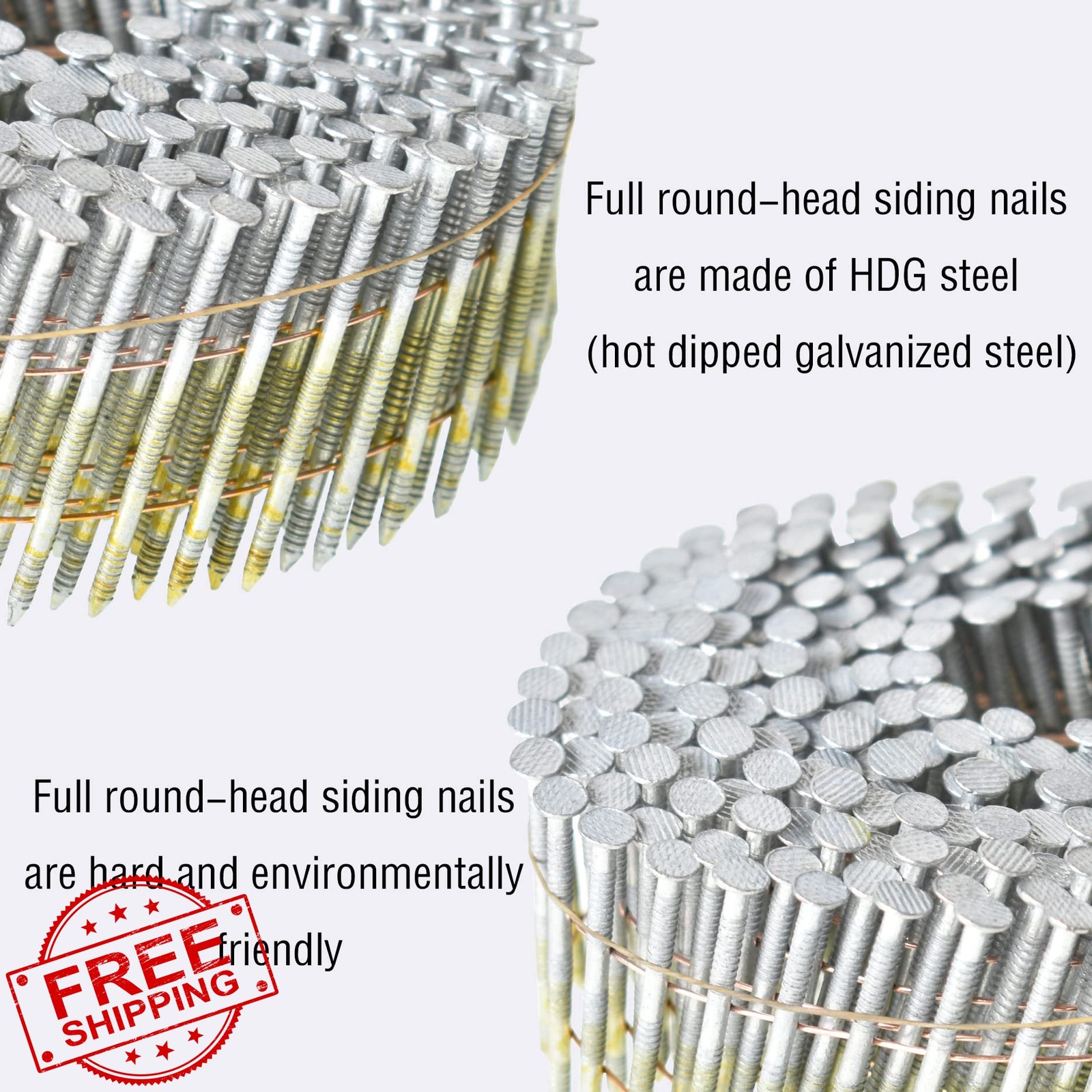 LiGuVCY 2-1/4" Wire Coil Ring Shank Siding Nails HD Galvanized 3600 Count gallery