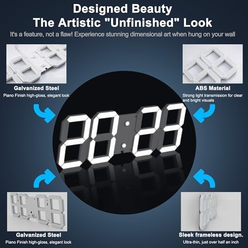 3D Digital Wall Clock 17" LED with Remote, Timer, Date, Temp, Adjustable gallery