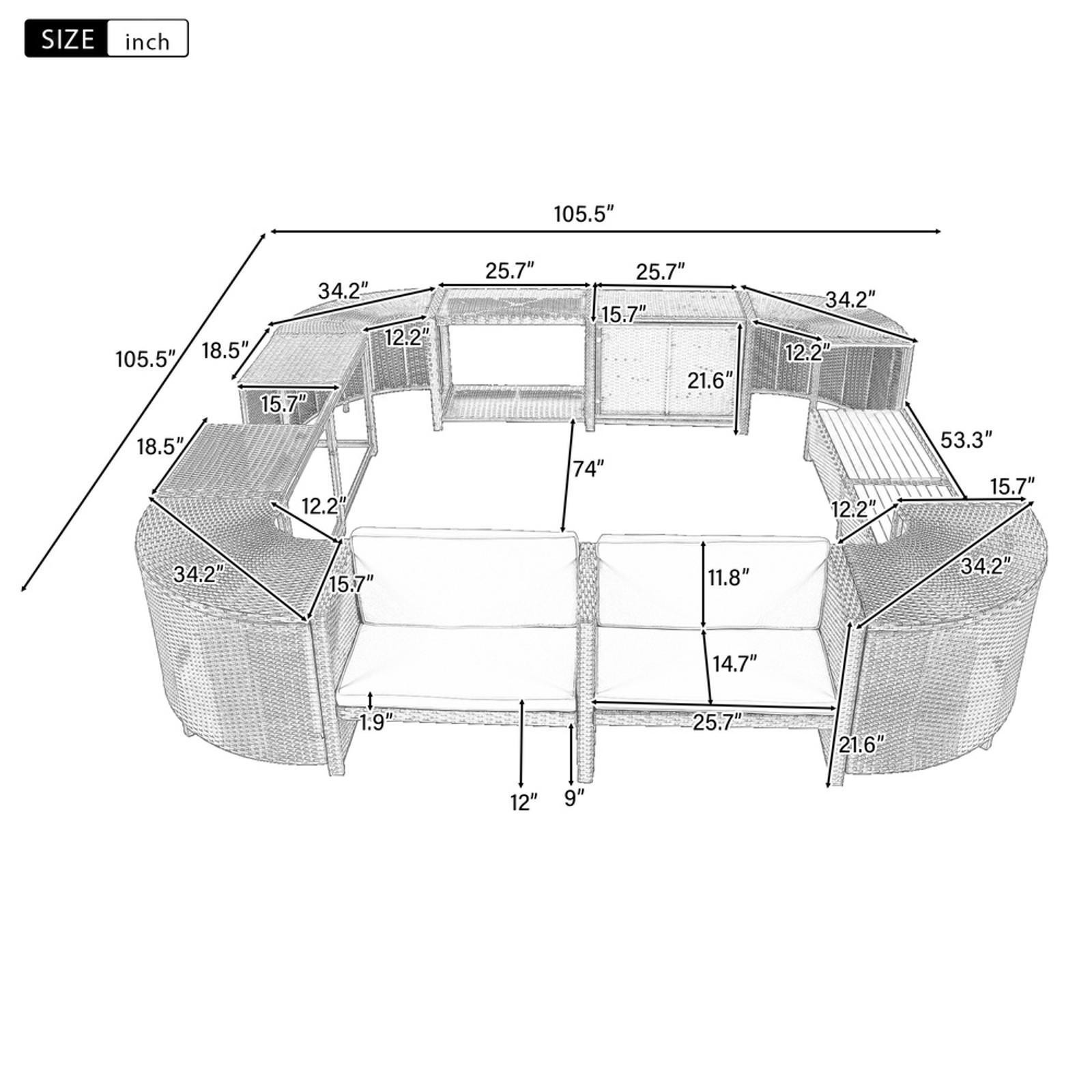 Frame Quadrilateral Outdoor Rattan Sectional Sofa Set with Mini Sofa, Wooden gallery