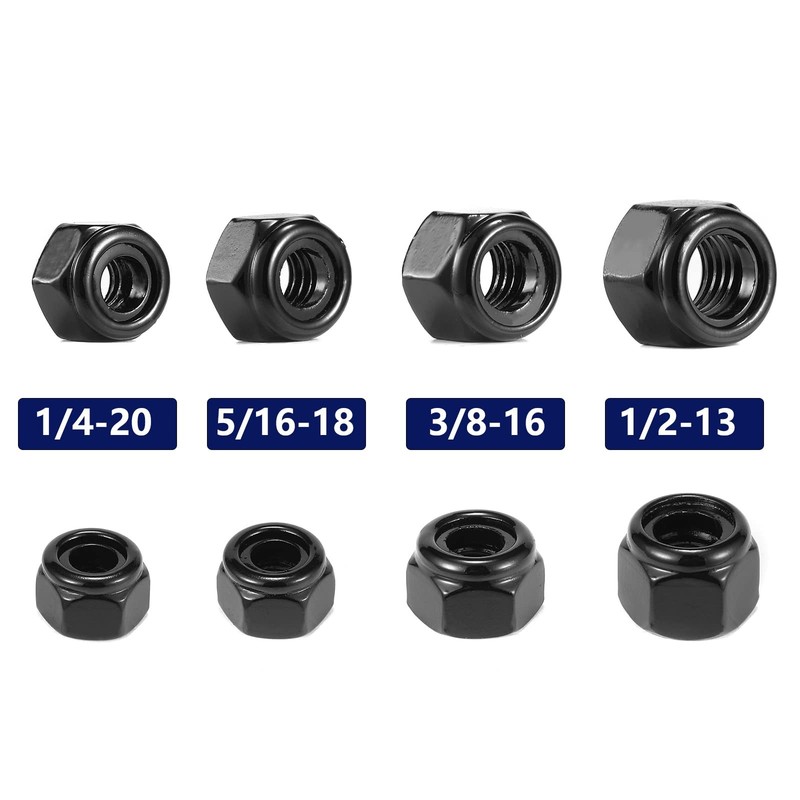 1/2-13 Nylon Insert Hex Lock Nuts 100Pcs 304 Stainless Steel 1/2-13, Black gallery