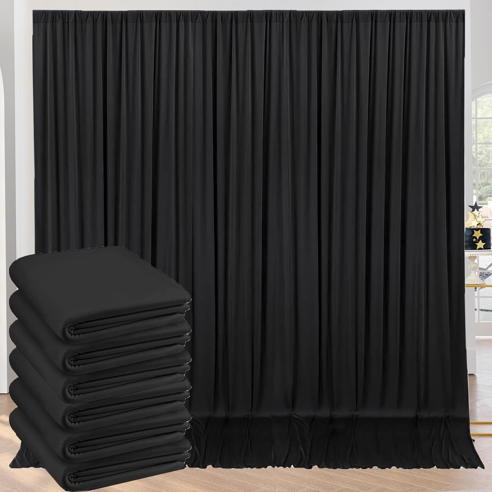 30ft x 10ft Wrinkle Free Black Backdrop Curtain for Parties, 6 Panels 5X10ft ... gallery