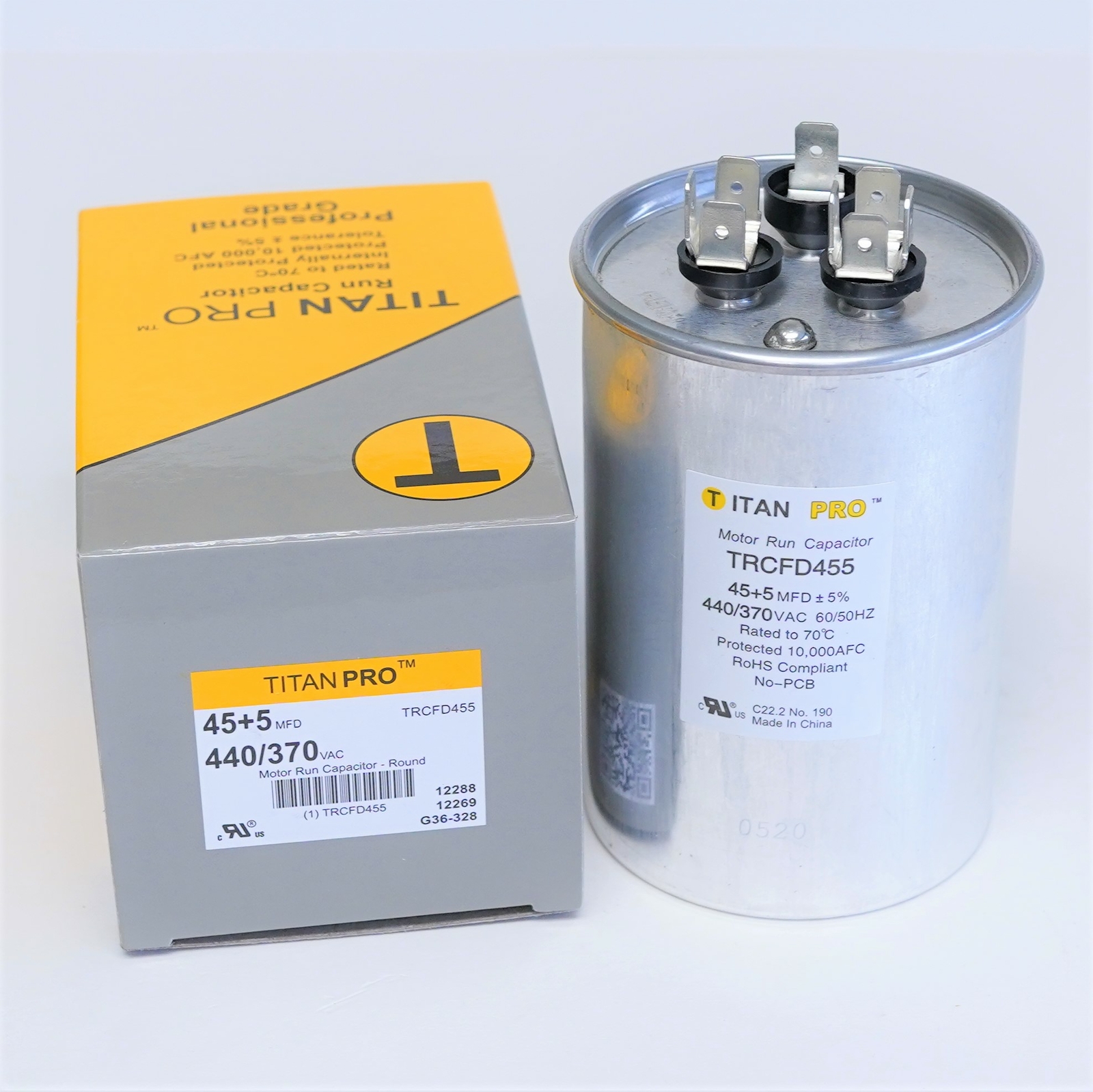 TitanPro TRCFD455 HVAC Round Dual Motor Run Capacitor. 45/5 MFD/UF440/370 Volts gallery