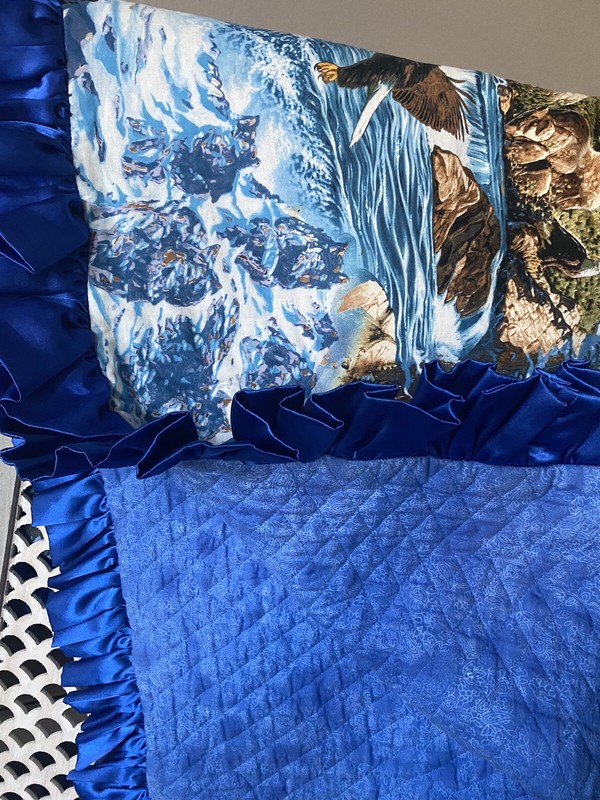 Eagle/Waterfall Pattern Satin Bordered/Cotton /Blanket/Throw-Homemade-56 X 45 gallery
