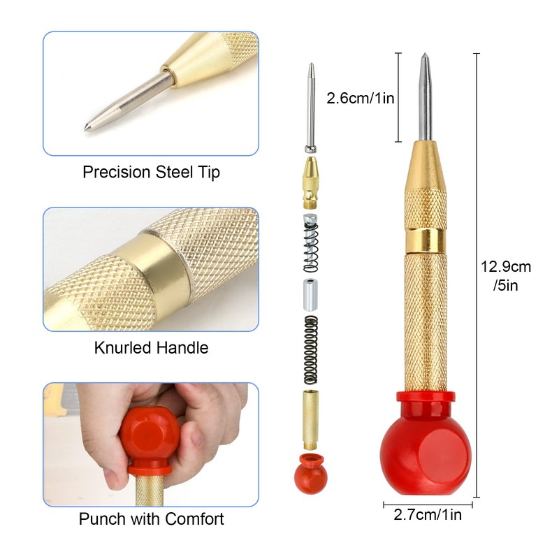 3pcs Spring Loaded Automatic Center Punch Set for Drilling Wood Metal Plastic gallery