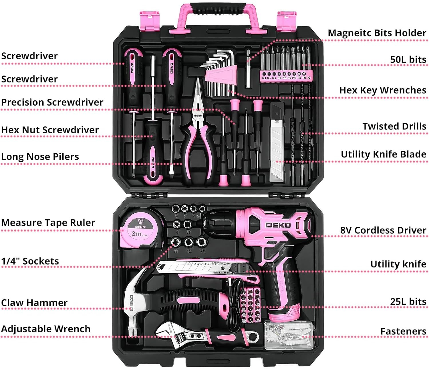 Pink Cordless Drill Set Home Tool Kit for Women 8V gallery