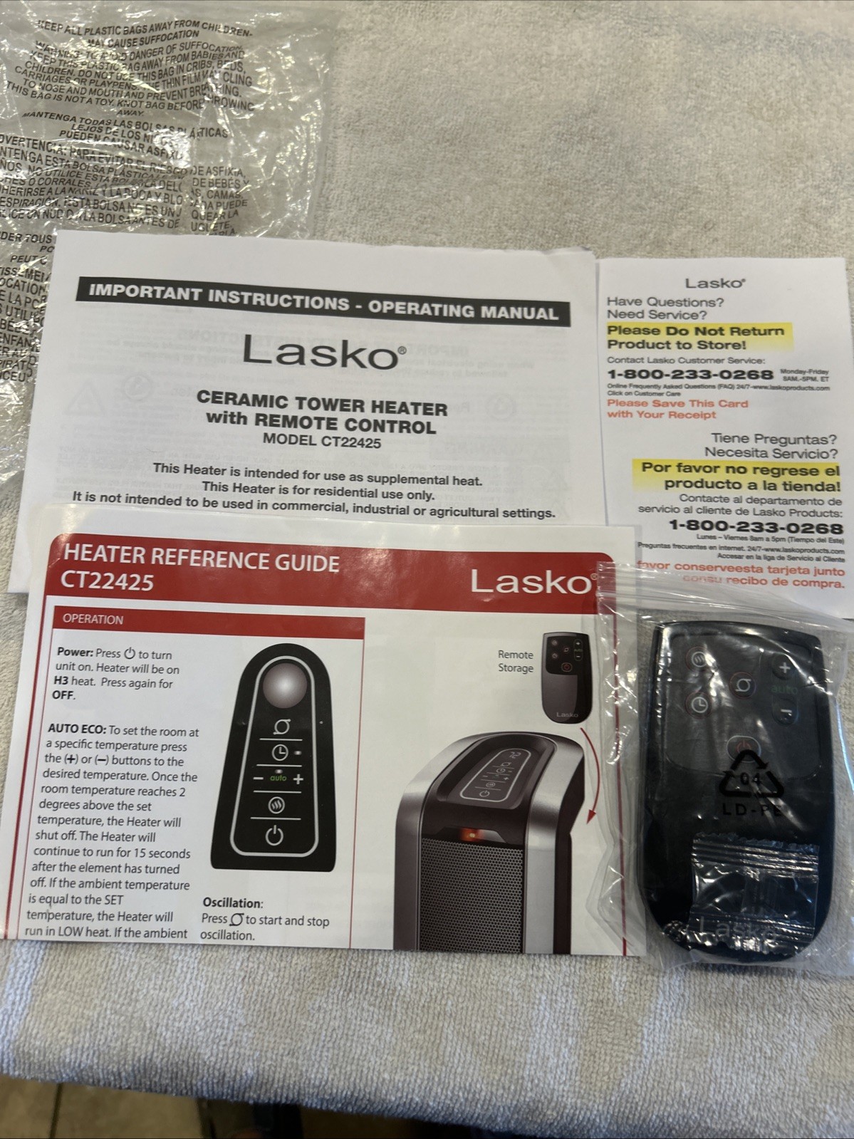 Lasko Oscillating Tower Heater Remote Control 5160-CT22425 gallery