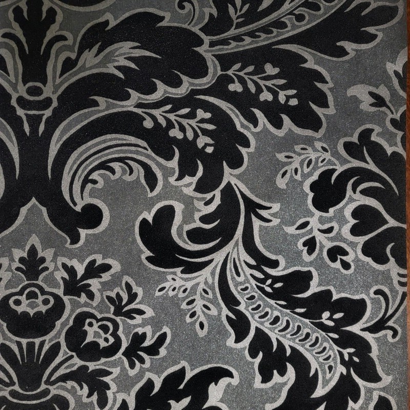 Wallpaper flocking black silver gray metallic Flocked damask velvet flock 3D gallery