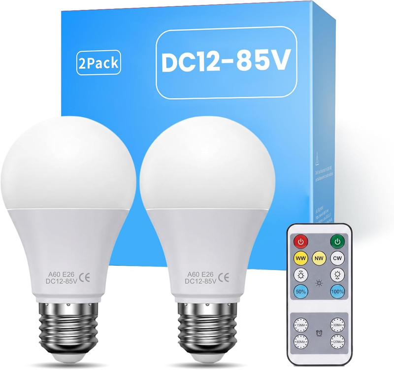 DC 12V LED Light Bulb E26 with Remote Control, 3CCT 3000K-4000K-6000K Adjustable gallery