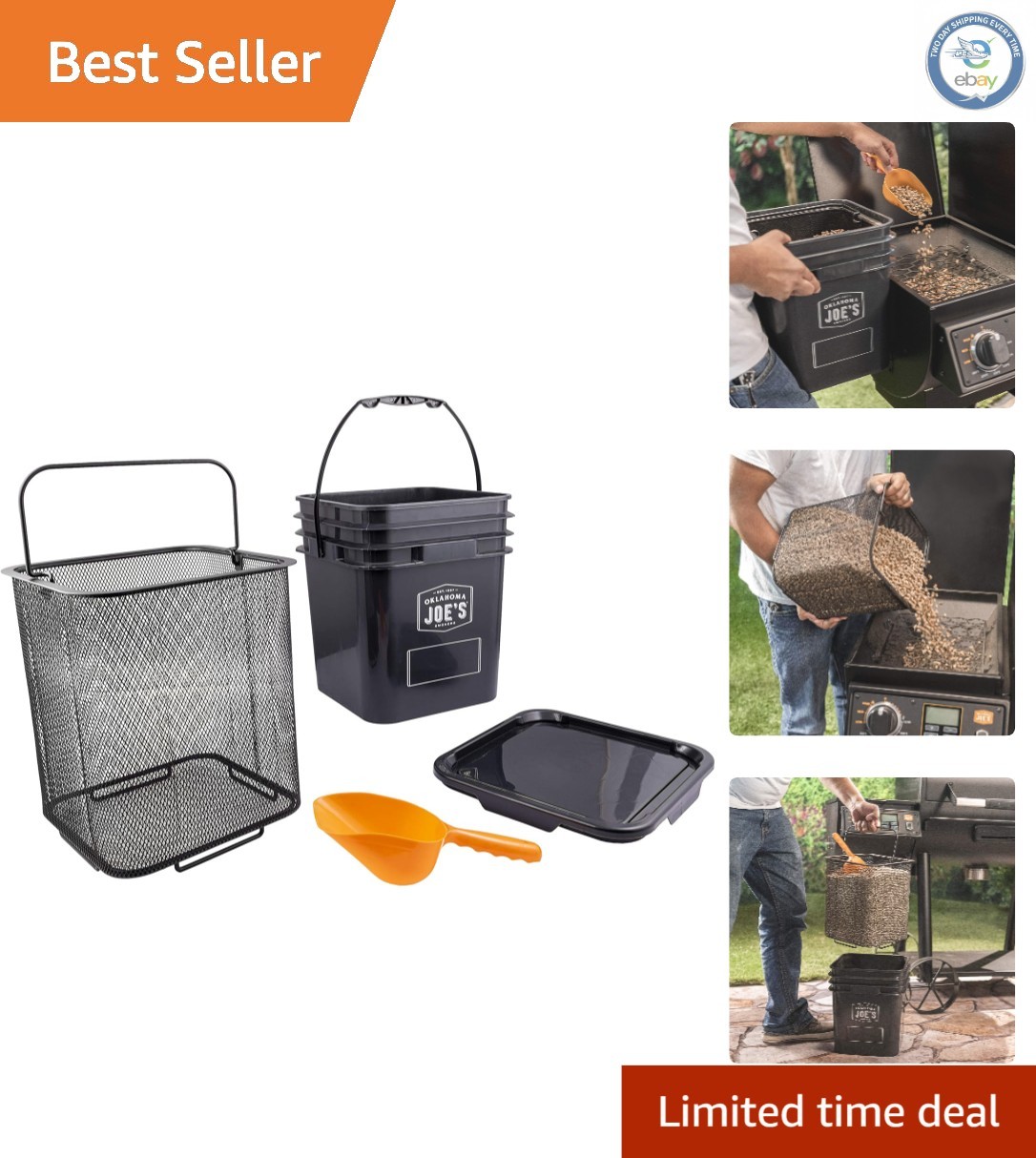 Compact Black Pellet Bucket Kit with Airtight Lid & Wire Filter for Clean Grills gallery
