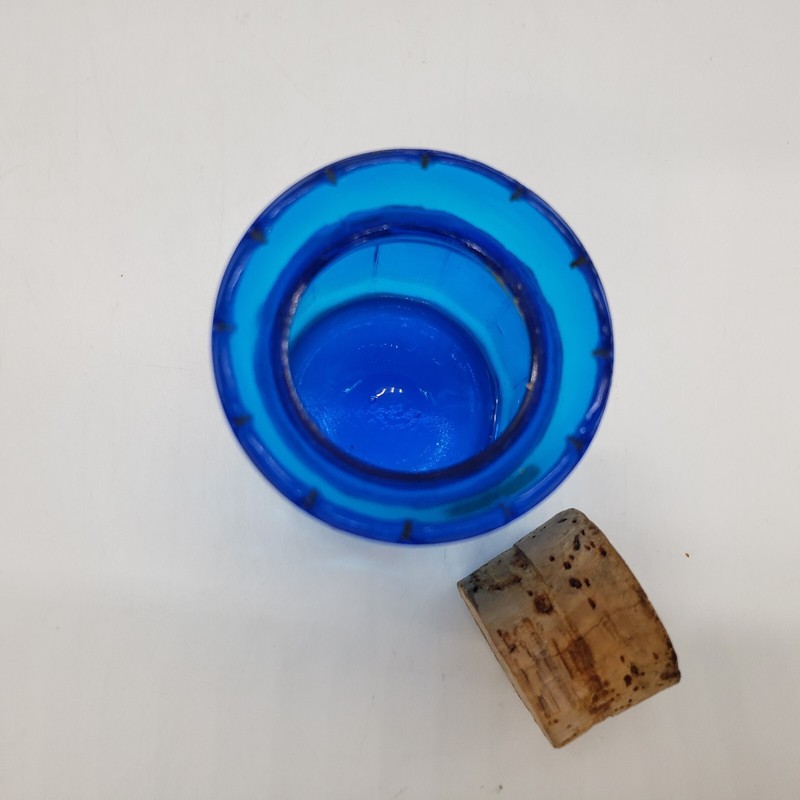 Dodecagon Corked Glass Bottle Jar Cobalt Blue Clear Glass 3.25" T gallery